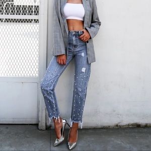 Zara pearl embellished jeans